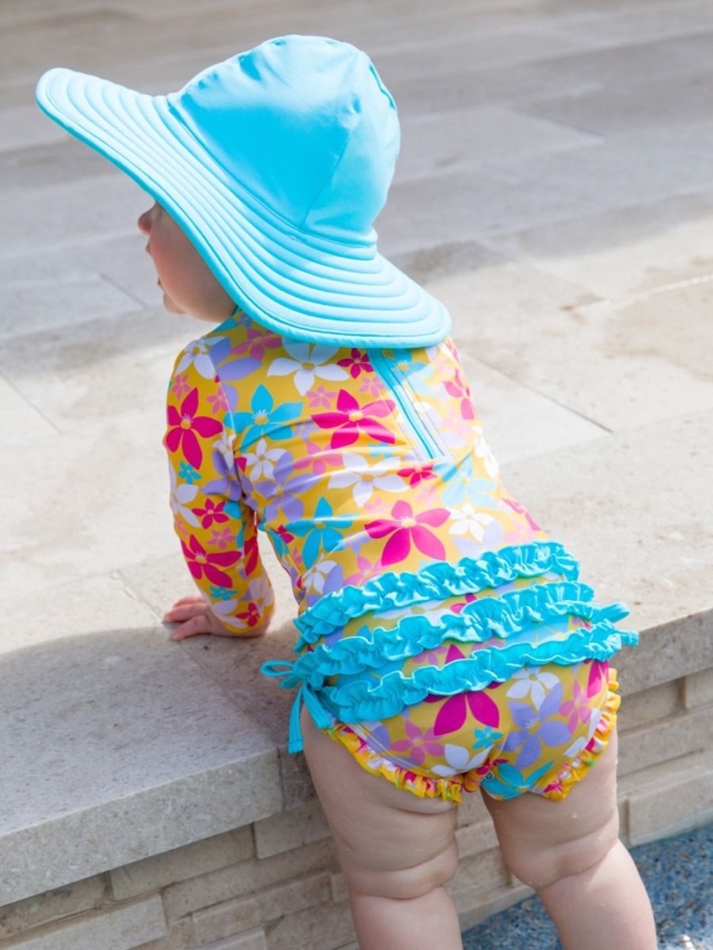Ruffle Butts Swim Hat in Teal Ribbed Wide Brim size 0-12 Months